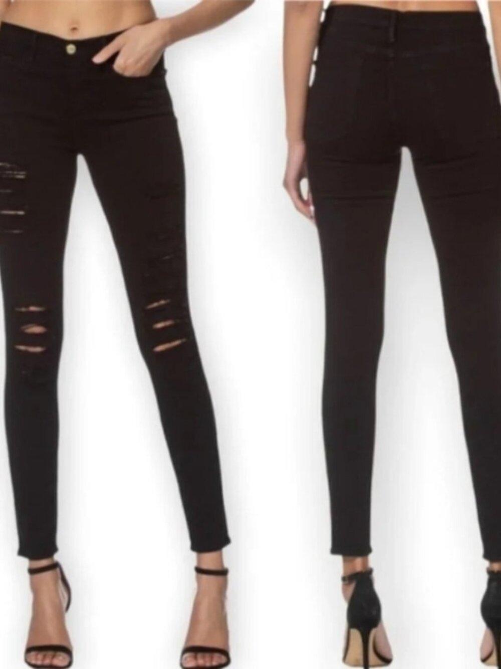 Frame Denim Le Skinny De Jeanne Jeans Film Noir Black Distressed Destroyed 27